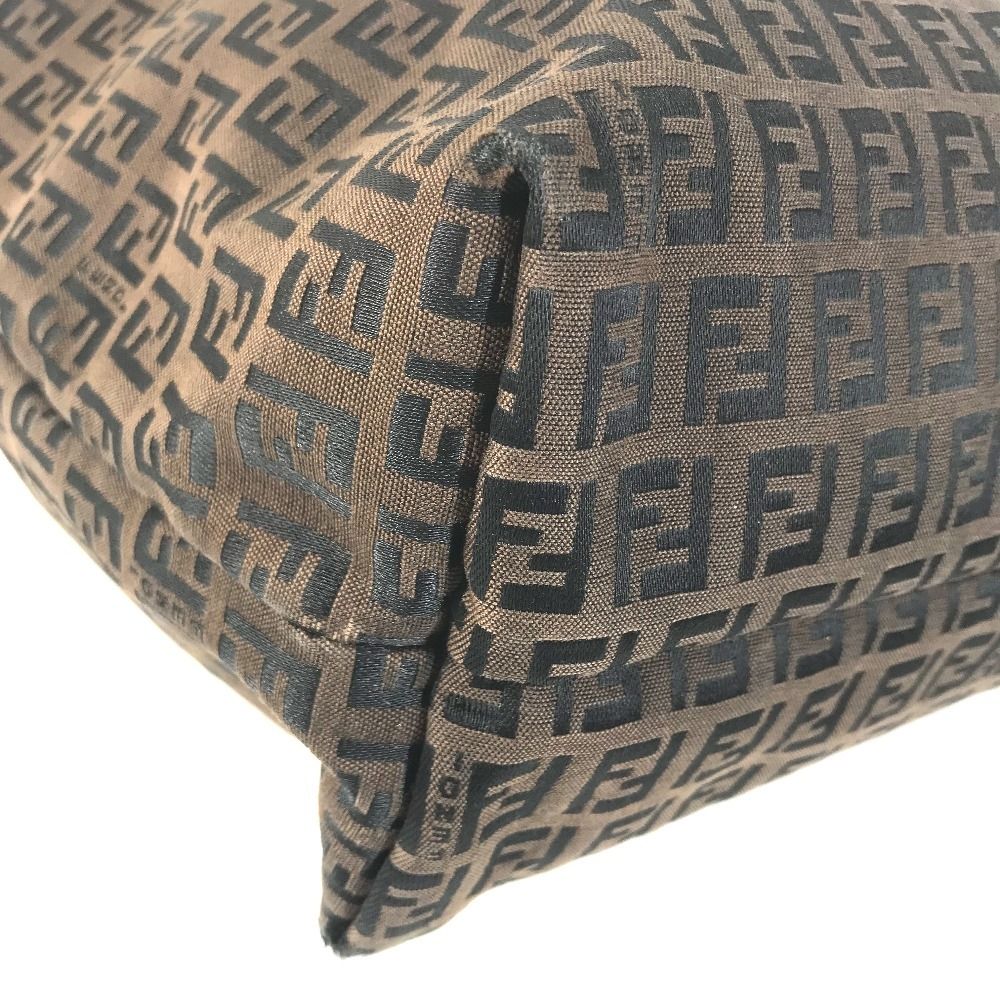 Fendi Shoulder Bag Zucchino Logo Leather Canvas Brown — view 7