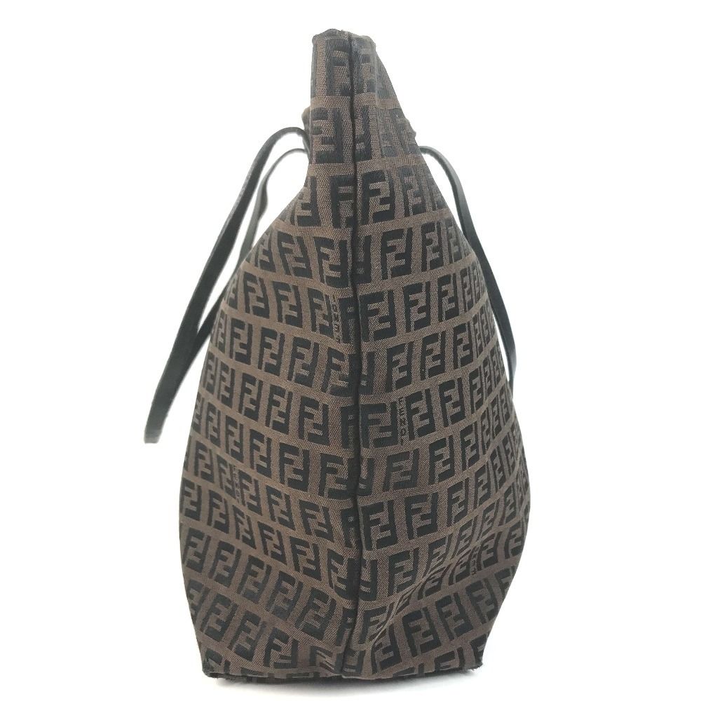 Fendi Shoulder Bag Zucchino Logo Leather Canvas Brown — view 3