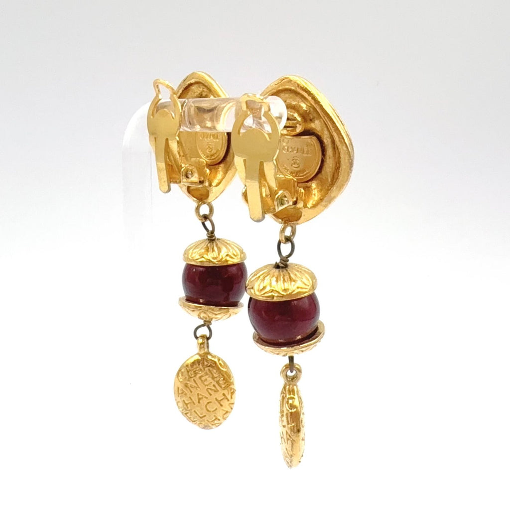 Chanel Gripoix Mademoiselle Gold Plated Red Earrings — view 2