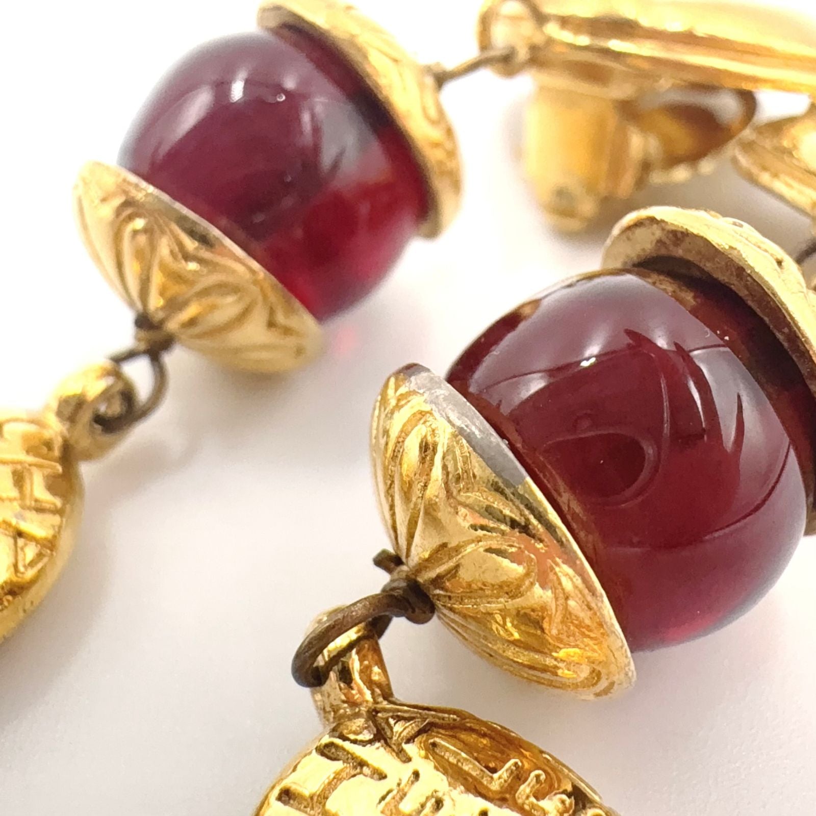 Chanel Gripoix Mademoiselle Gold Plated Red Earrings — view 7