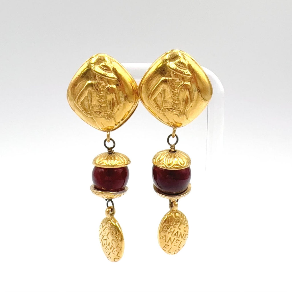 Chanel Gripoix Mademoiselle Gold Plated Red Earrings
