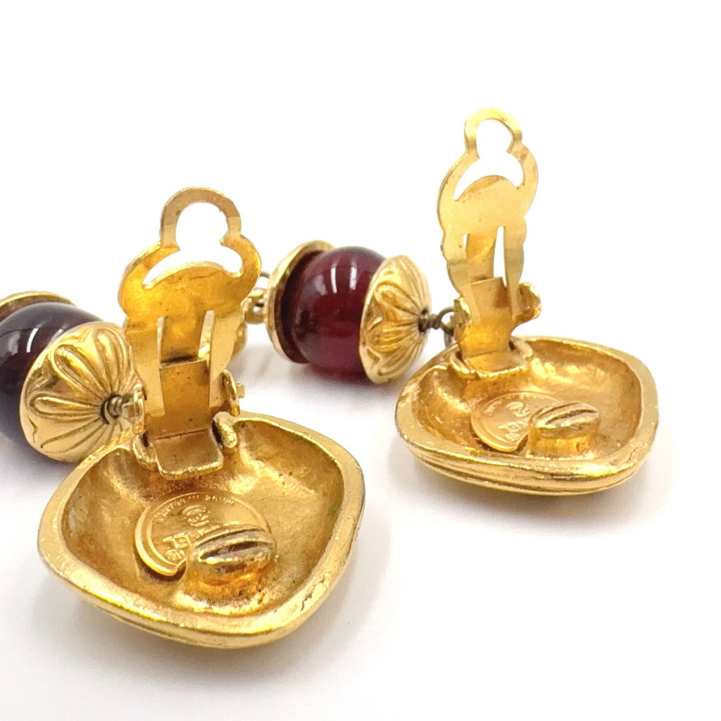 Chanel Gripoix Mademoiselle Gold Plated Red Earrings — view 6