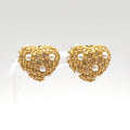 Dior Heart Motif Faux Pearl Color Stone Gold Earrings