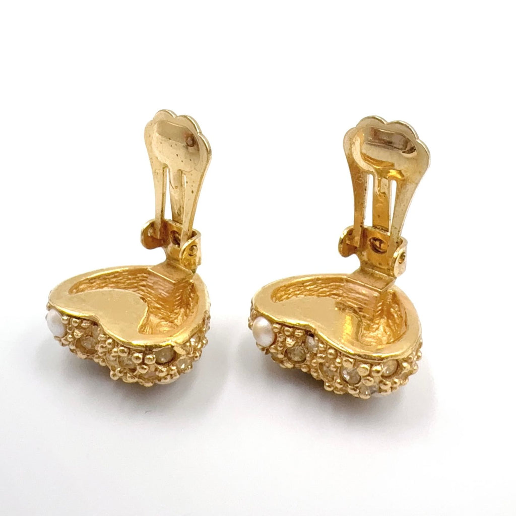 Dior Heart Motif Faux Pearl Color Stone Gold Earrings — view 5