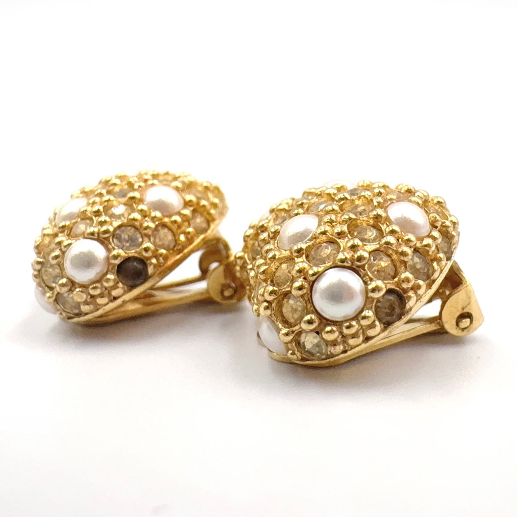 Dior Heart Motif Faux Pearl Color Stone Gold Earrings — view 7