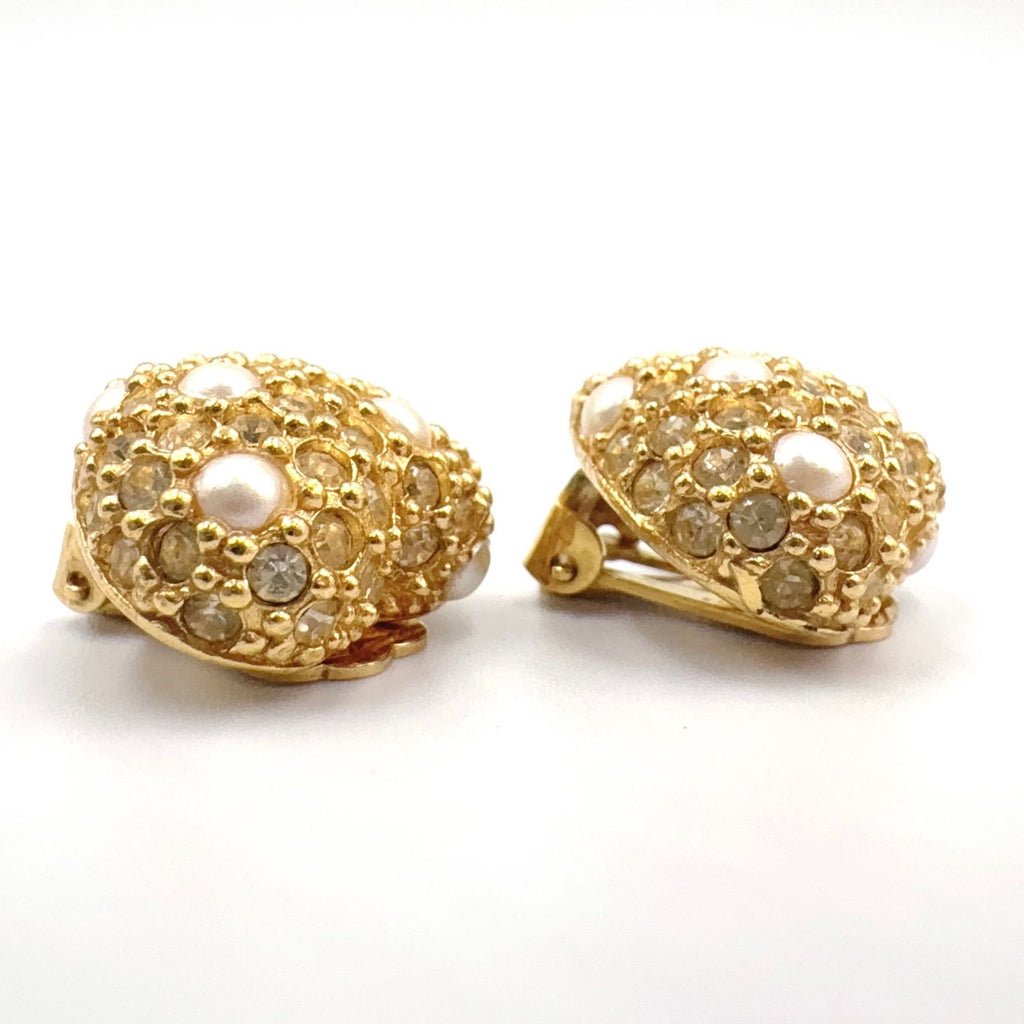 Dior Heart Motif Faux Pearl Color Stone Gold Earrings — view 8