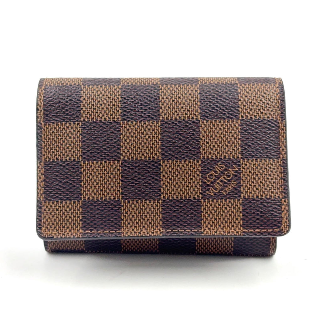 Louis Vuitton Business Card Holder Damier Ebene Leather Brown Case