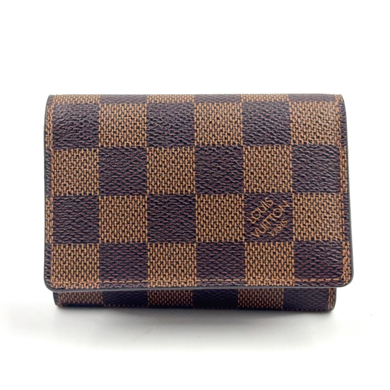 Louis Vuitton Business Card Holder Damier Ebene Leather Brown Case