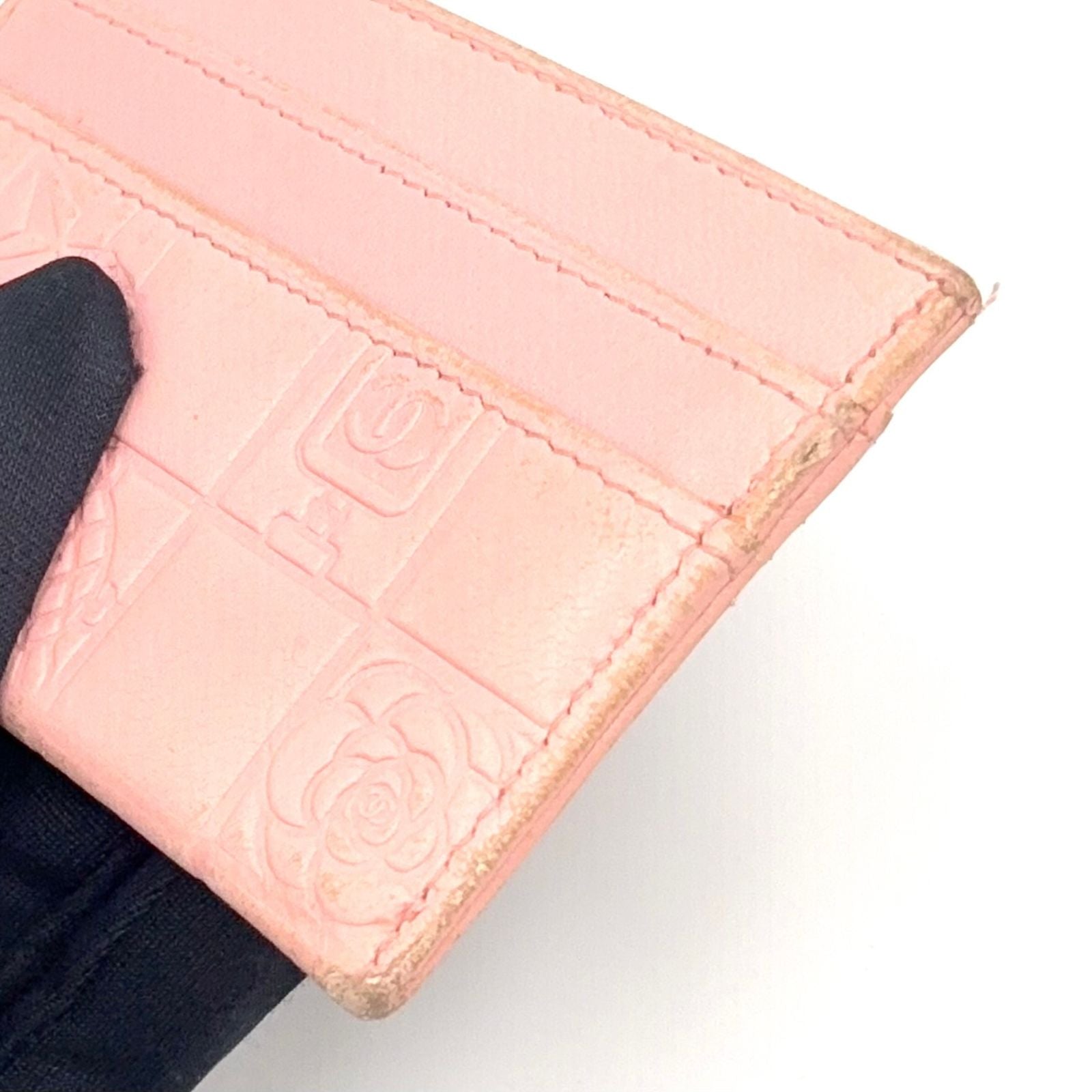 Chanel CC Logo Icon Line Leather Light Pink Card Case Silver — view 7