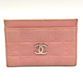 Chanel CC Logo Icon Line Leather Light Pink Card Case Silver