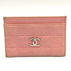 Chanel CC Logo Icon Line Leather Light Pink Card Case Silver