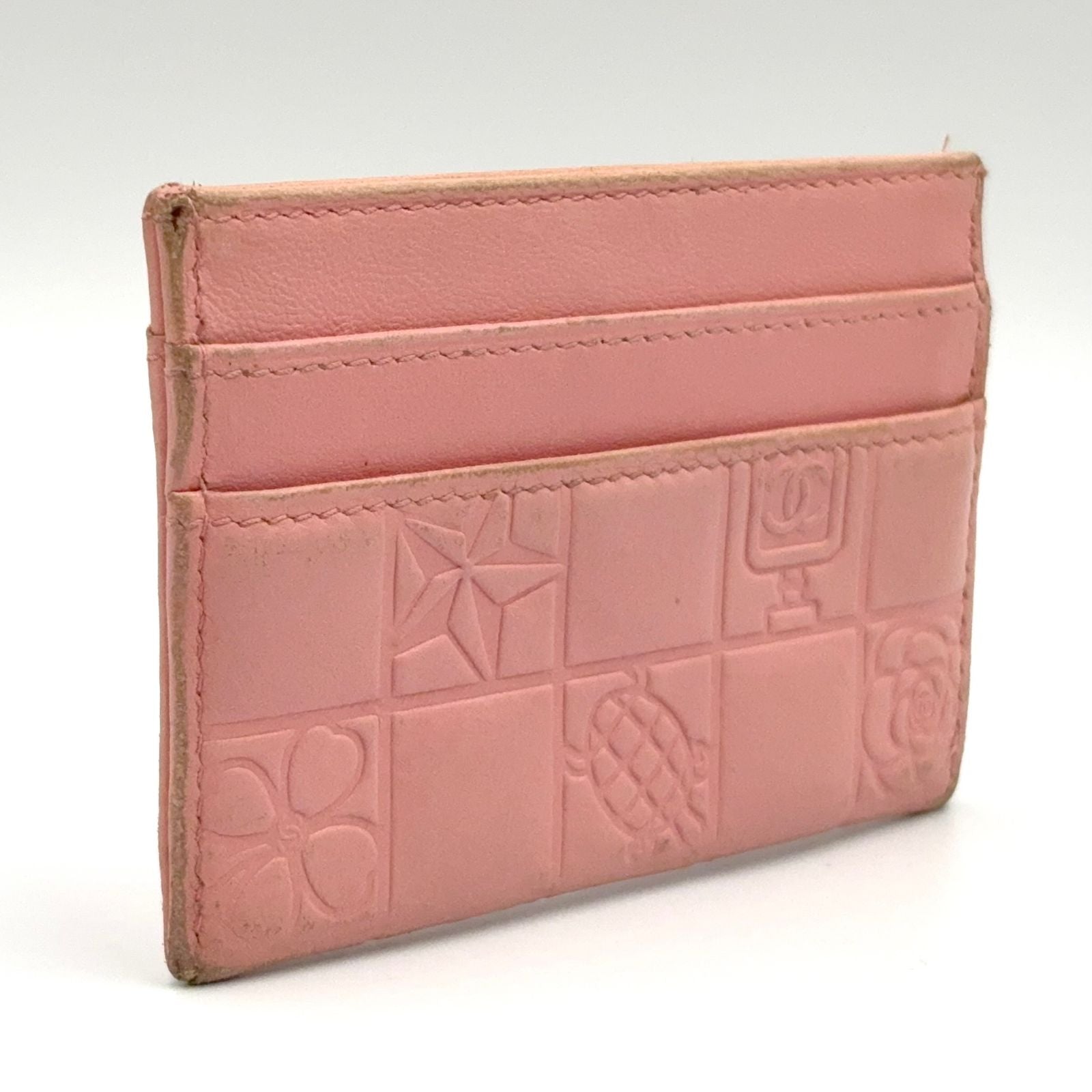 Chanel CC Logo Icon Line Leather Light Pink Card Case Silver — view 2