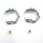Chanel CC Logo Hoop Metal Denim Silver Blue Earrings — view 5