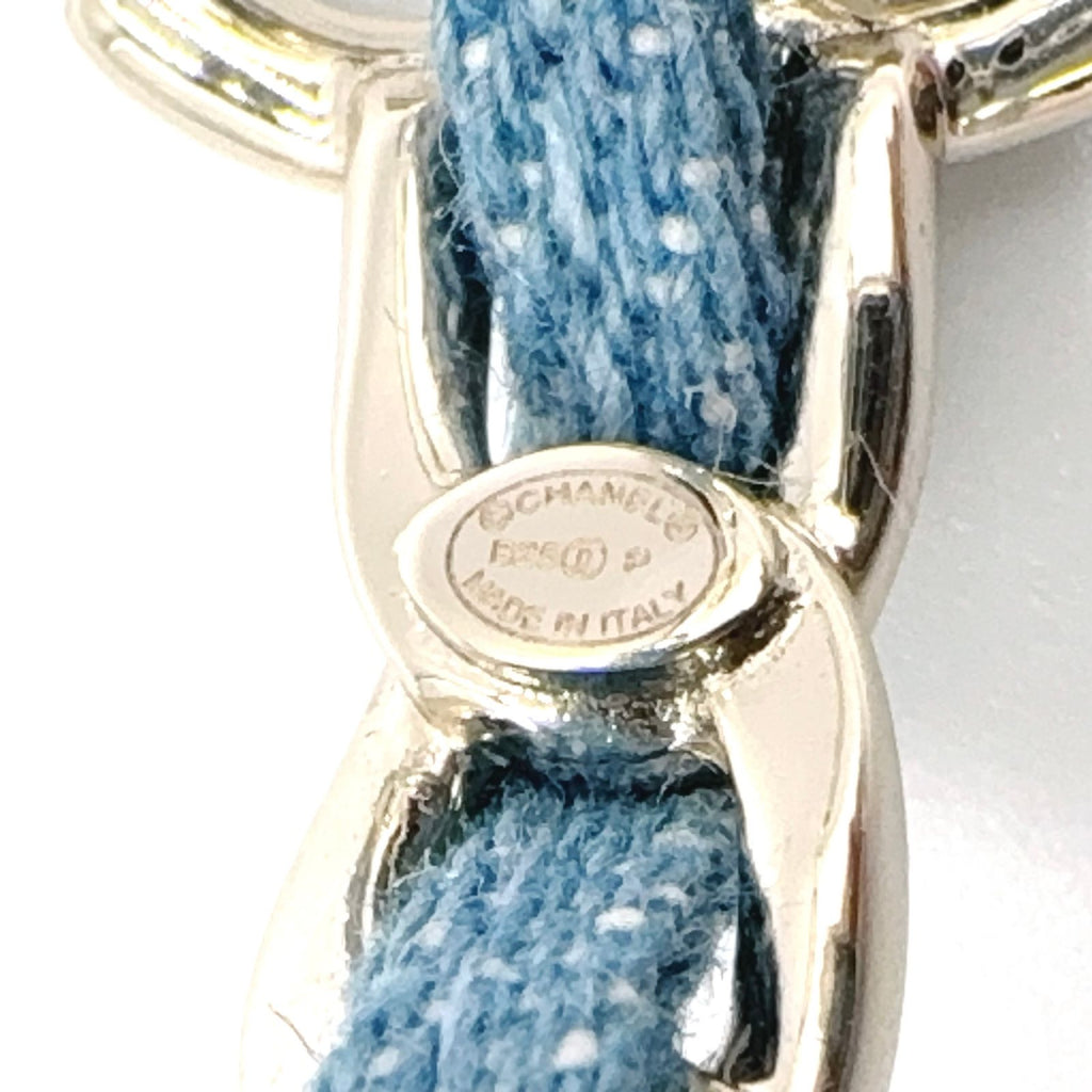 Chanel CC Logo Hoop Metal Denim Silver Blue Earrings — view 4