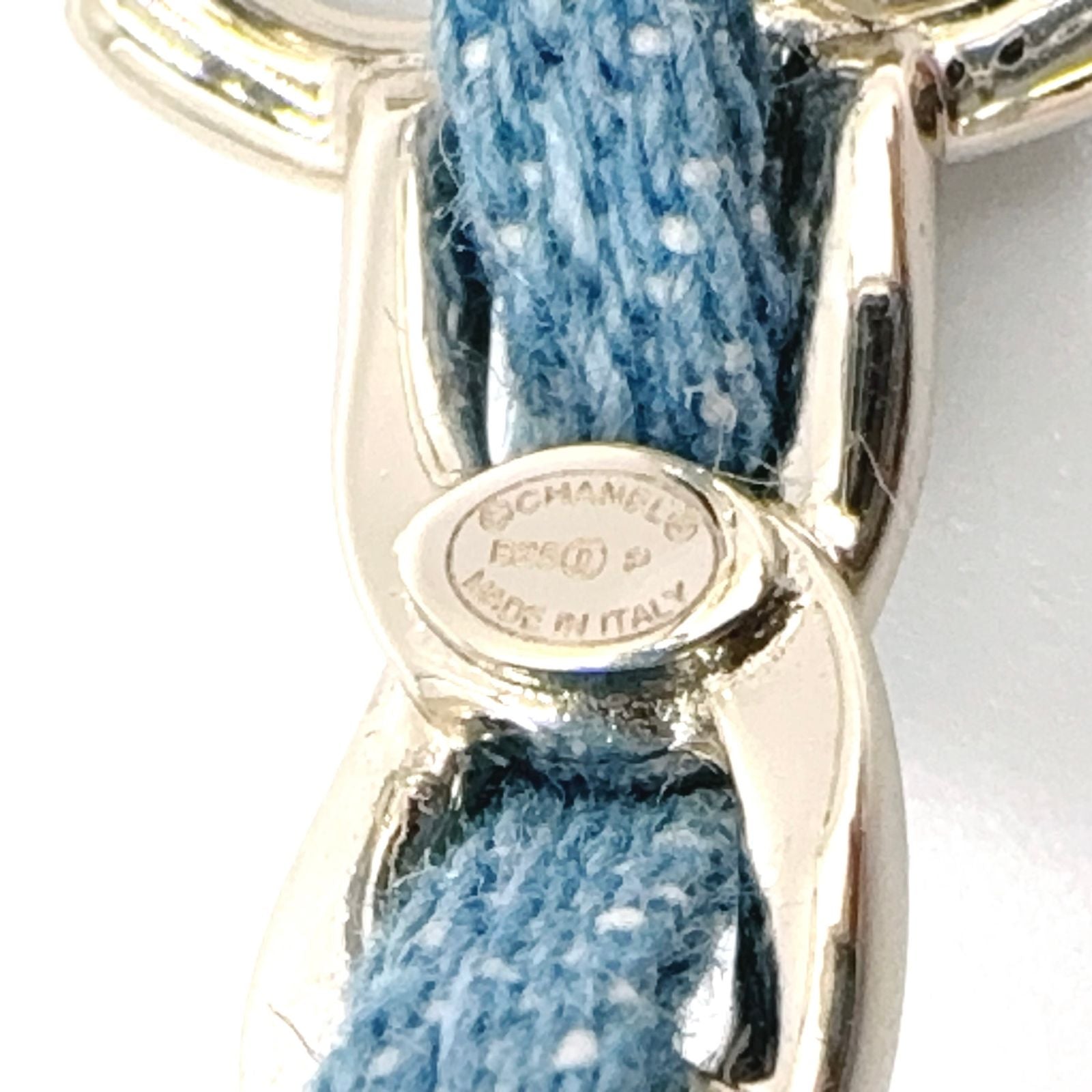 Chanel CC Logo Hoop Metal Denim Silver Blue Earrings — view 4