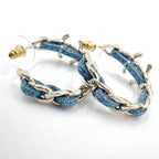 Chanel CC Logo Hoop Metal Denim Silver Blue Earrings — view 8