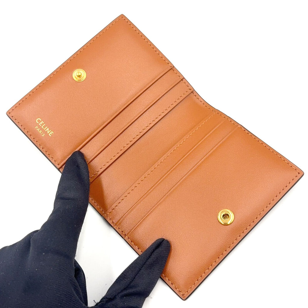 Celine Triomphe Leather Brown Card Case Gold — view 3