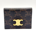 Celine Triomphe Leather Brown Card Case Gold