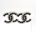 Chanel CC Logo Metal Rhinestone Color Stone Silver Black Earrings
