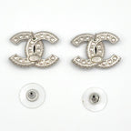 Chanel CC Logo Metal Rhinestone Color Stone Silver Black Earrings — view 5
