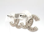 Chanel CC Logo Metal Rhinestone Color Stone Silver Black Earrings — view 2