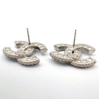 Chanel CC Logo Metal Rhinestone Color Stone Silver Black Earrings — view 7