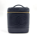 Chanel CC Logo Vanity Caviar Leather Black Pouch Gold