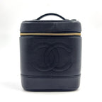 Chanel CC Logo Vanity Caviar Leather Black Pouch Gold