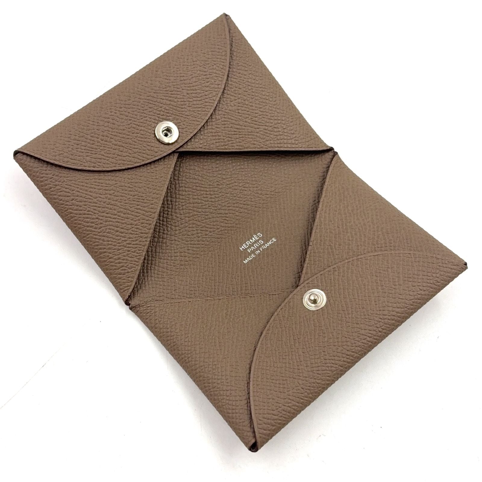 Hermes Calvi Duo Leather Gray Beige Card Case Silver — view 3