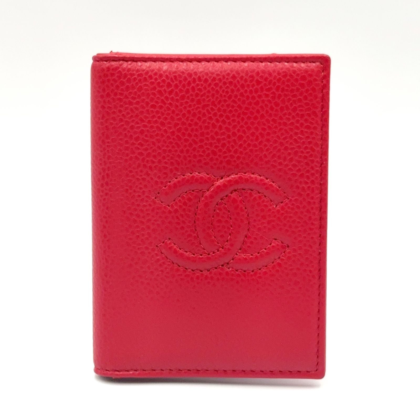 Chanel CC Logo Leather Red Card Case