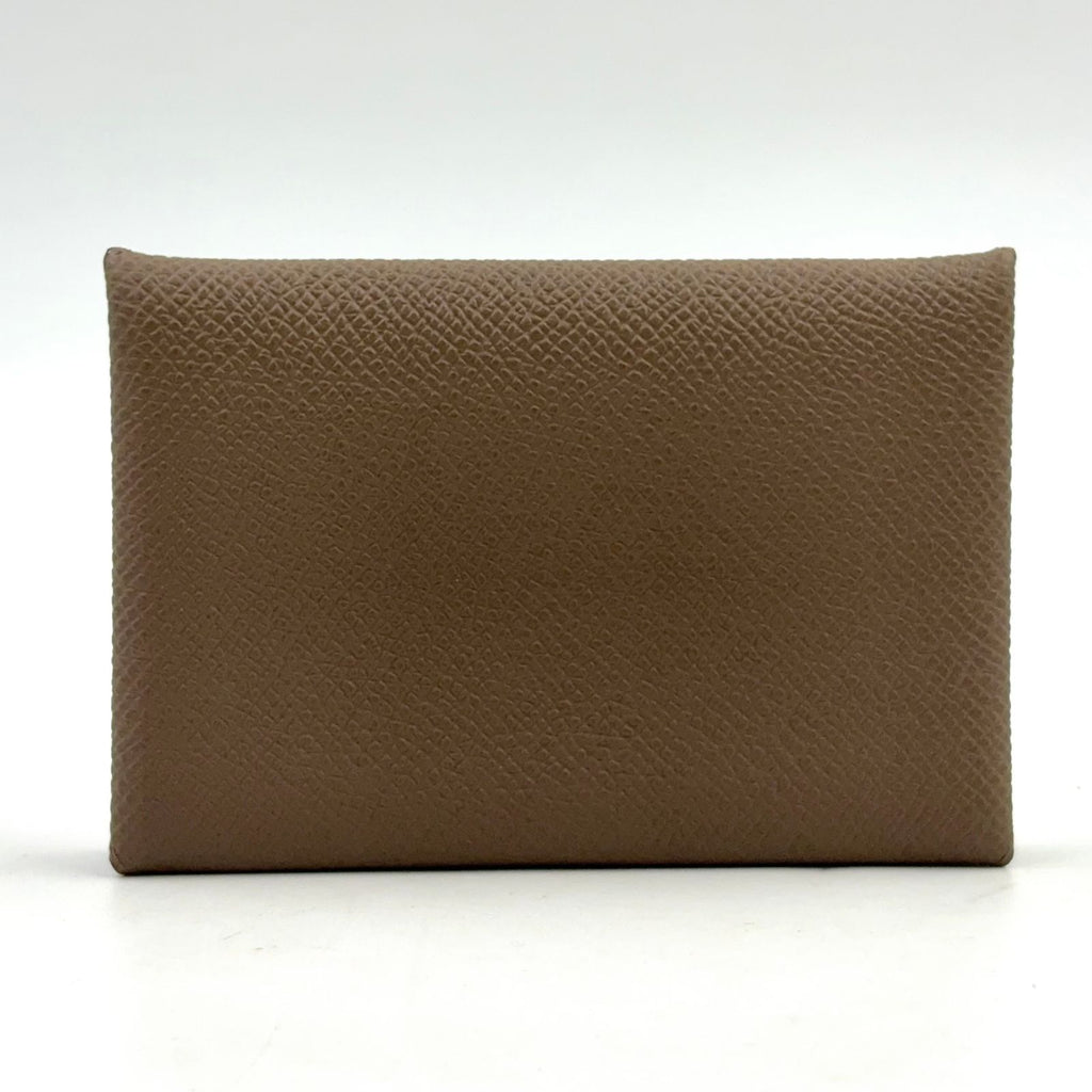 Hermes Calvi Duo Leather Gray Beige Card Case Silver