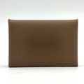 Hermes Calvi Duo Leather Gray Beige Card Case Silver