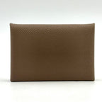 Hermes Calvi Duo Leather Gray Beige Card Case Silver