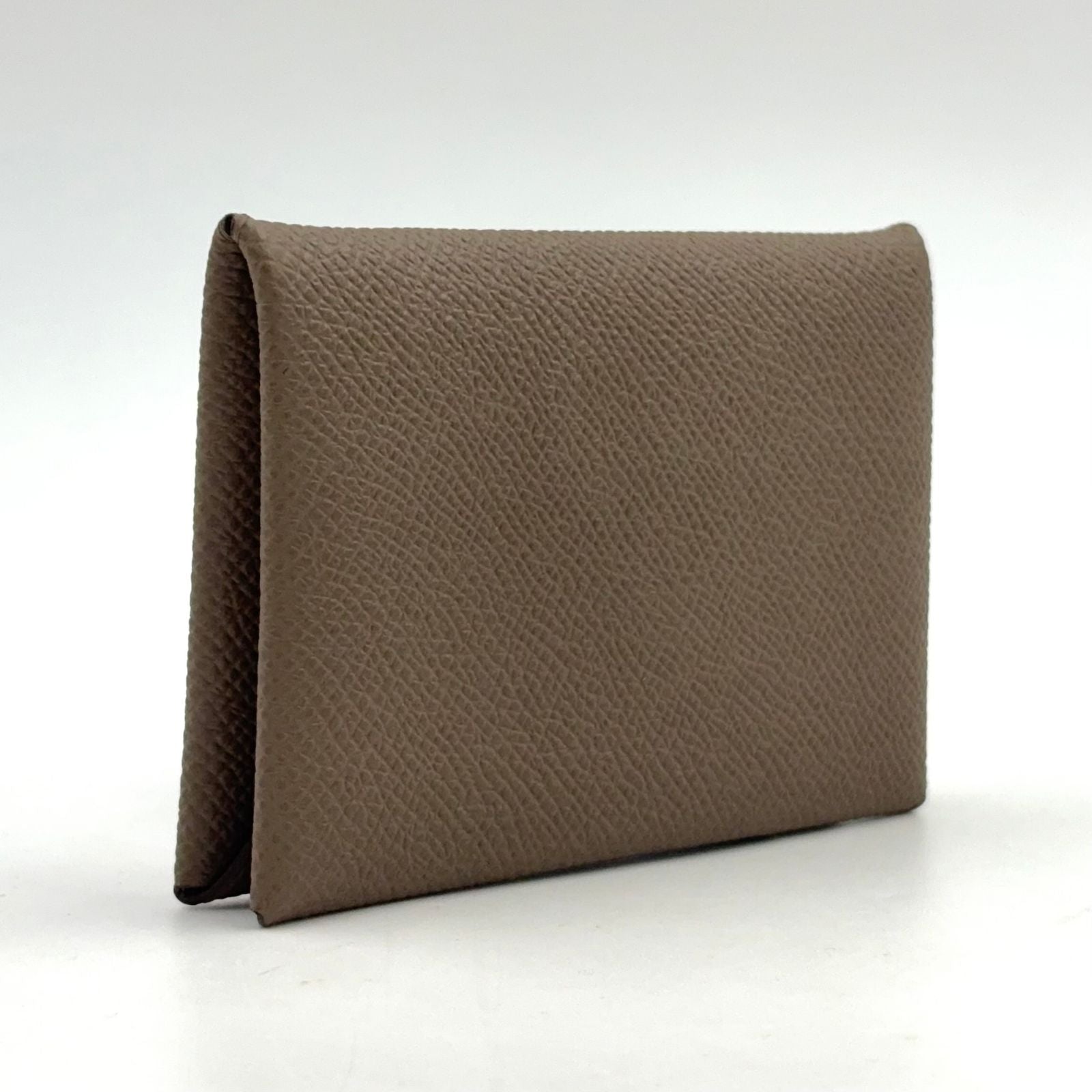 Hermes Calvi Duo Leather Gray Beige Card Case Silver — view 2