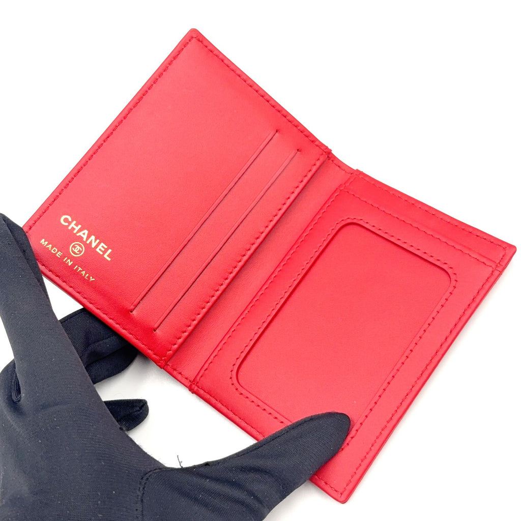 Chanel CC Logo Leather Red Card Case — view 3