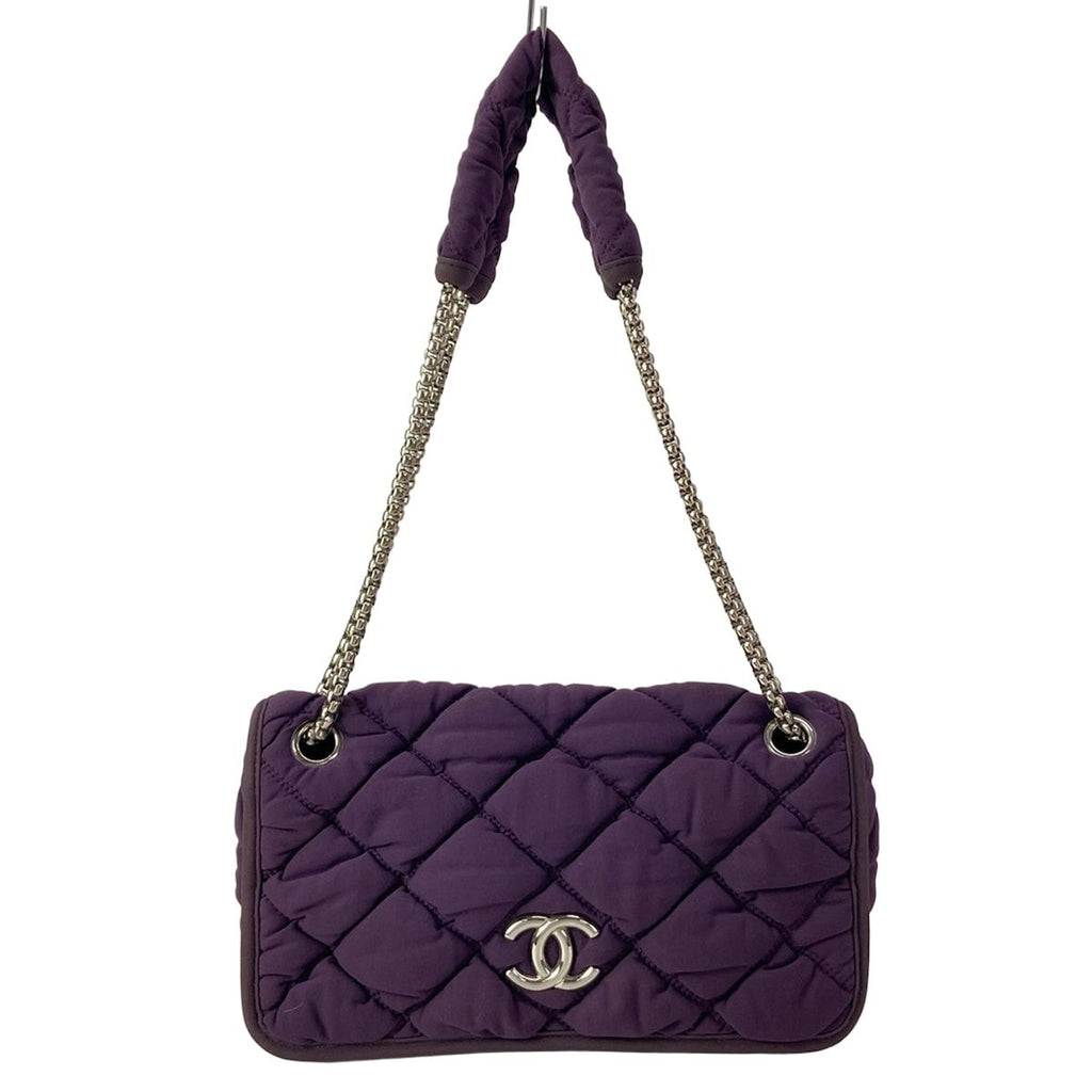 Chanel Shoulder Bag Bubble Quilt Purple Flap Chain Silver