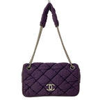 Chanel Shoulder Bag Bubble Quilt Purple Flap Chain Silver
