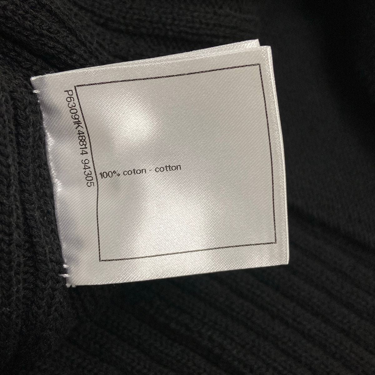 Chanel Jacket 36 S Black Knit Shoulder Pad CC Logo Button Long Sleeve Cotton — view 5