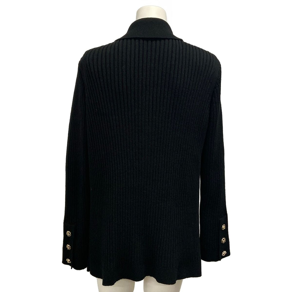 Chanel Jacket 36 S Black Knit Shoulder Pad CC Logo Button Long Sleeve Cotton — view 2