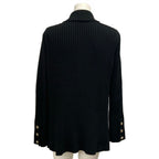 Chanel Jacket 36 S Black Knit Shoulder Pad CC Logo Button Long Sleeve Cotton — view 2