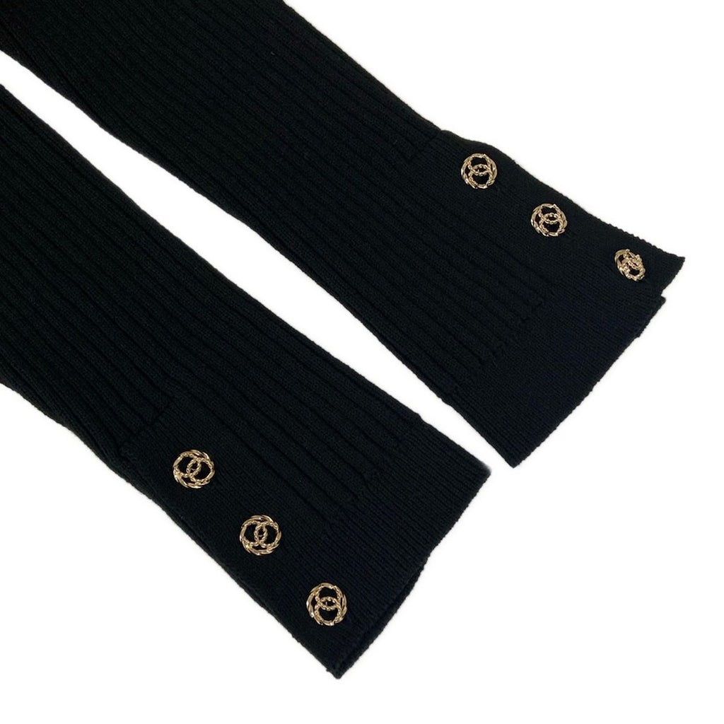 Chanel Jacket 36 S Black Knit Shoulder Pad CC Logo Button Long Sleeve Cotton — view 6