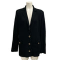 Chanel Jacket 36 S Black Knit Shoulder Pad CC Logo Button Long Sleeve Cotton
