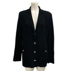 Chanel Jacket 36 S Black Knit Shoulder Pad CC Logo Button Long Sleeve Cotton