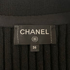 Chanel Jacket 36 S Black Knit Shoulder Pad CC Logo Button Long Sleeve Cotton — view 3