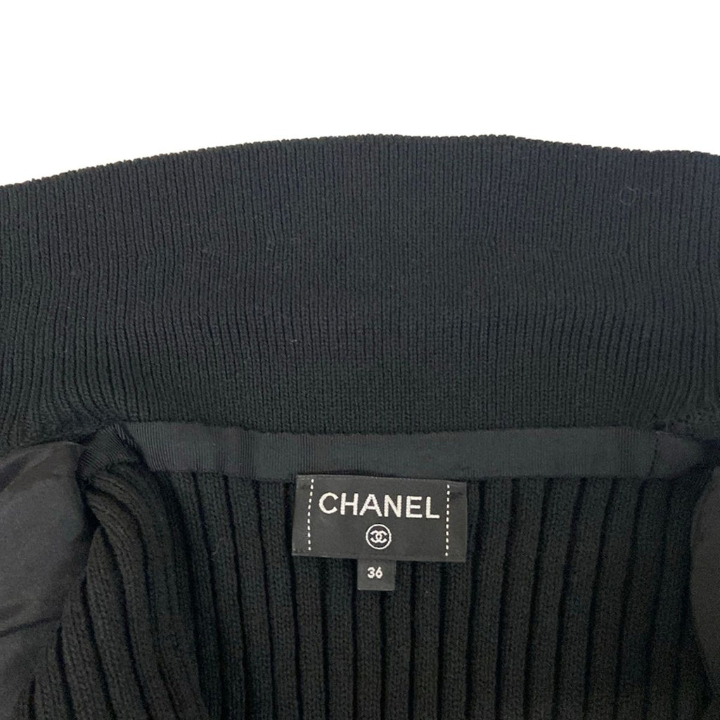 Chanel Jacket 36 S Black Knit Shoulder Pad CC Logo Button Long Sleeve Cotton — view 8