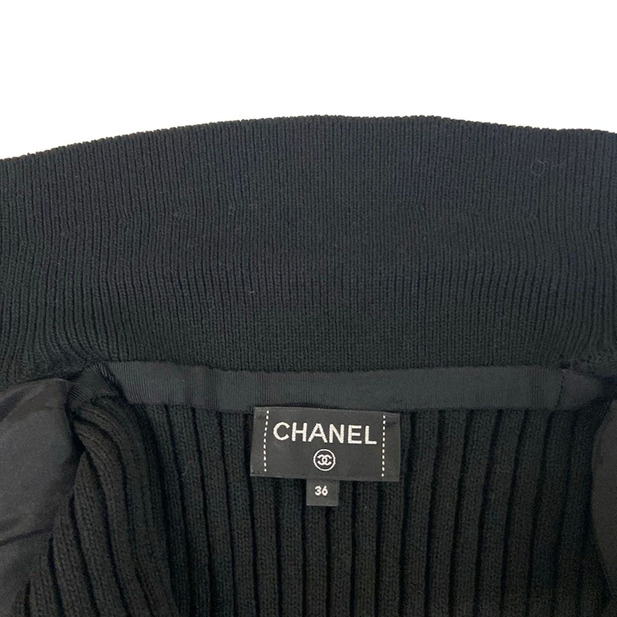 Chanel Jacket 36 S Black Knit Shoulder Pad CC Logo Button Long Sleeve Cotton — view 8