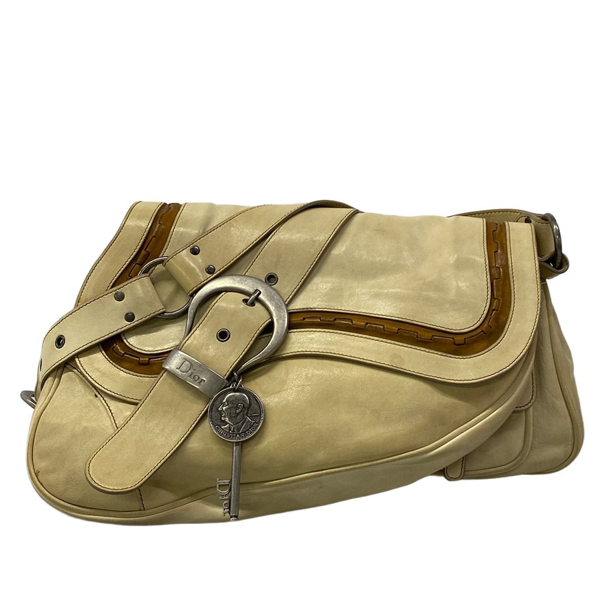 Dior Shoulder Bag Gaucho Ivory Brown Leather
