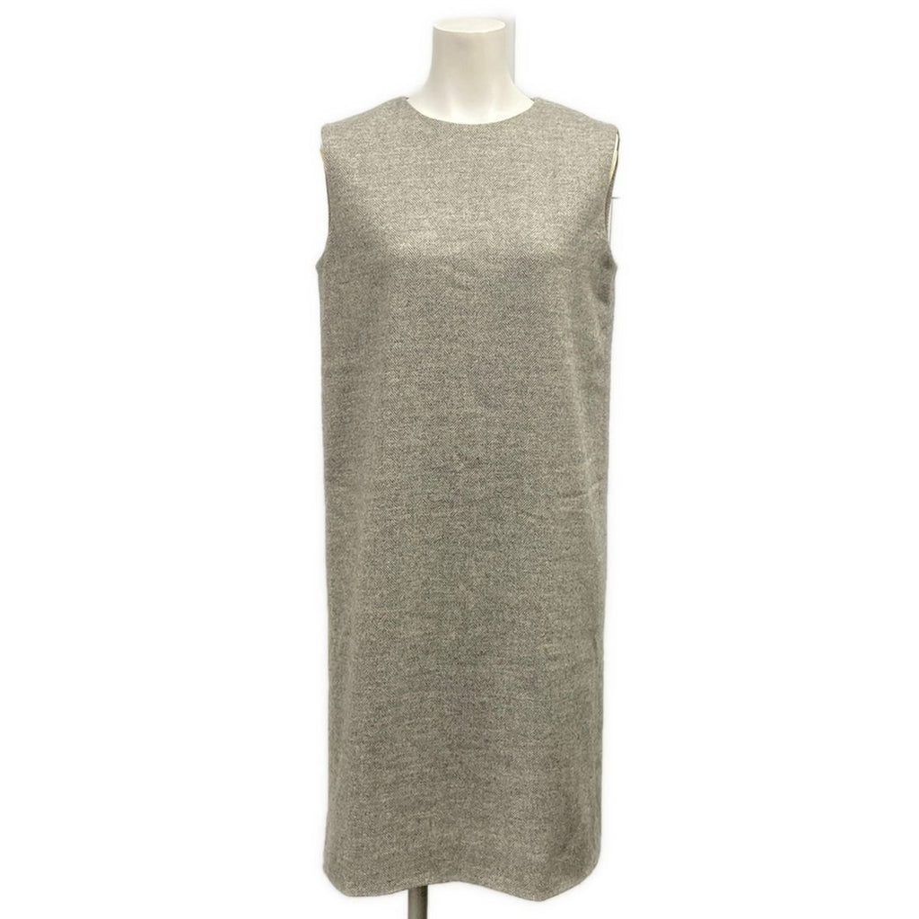 Hermes Dress 34 S Gray Sleeveless Knee Length Herringbone Wool Cashmere