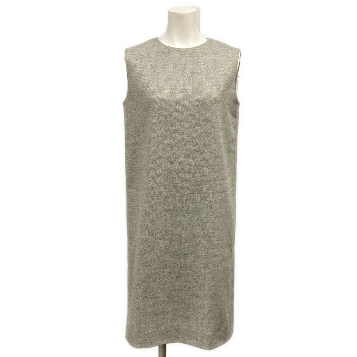 Hermes Dress 34 S Gray Sleeveless Knee Length Herringbone Wool Cashmere