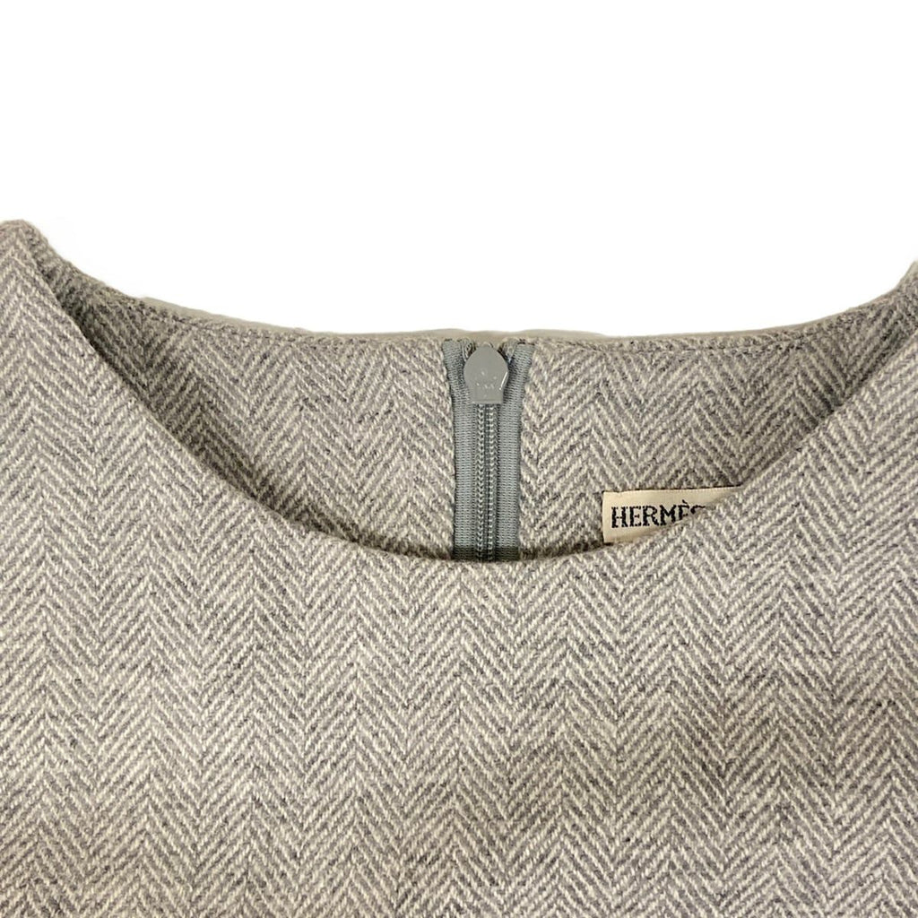 Hermes Dress 34 S Gray Sleeveless Knee Length Herringbone Wool Cashmere — view 6